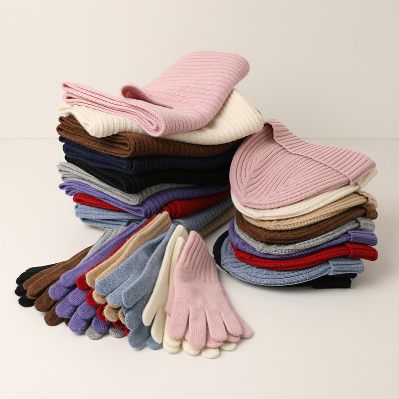 New Wool Scarf Hat Gloves Three-piece Set For Women