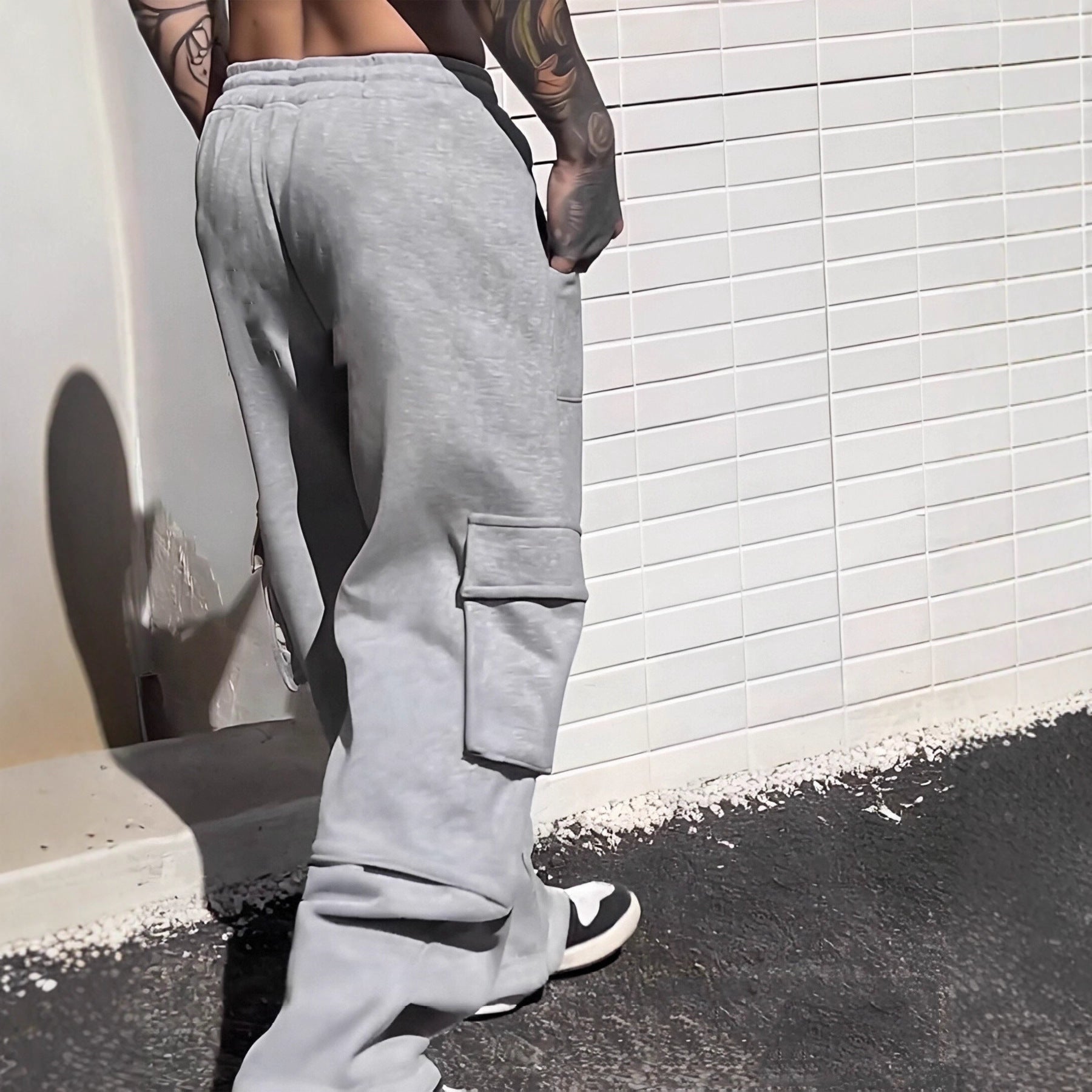Loose Wide Leg American Gray Track Sweatpants Plus-sized Plus-sized