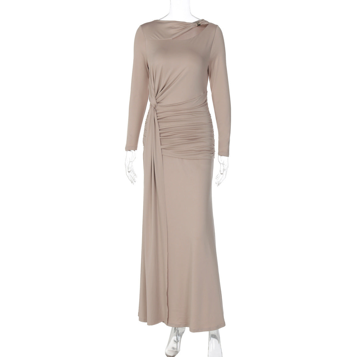 Fashionable Elegant Slim-fit Pleated Waist Tight Irregular Long Sleeve Dress