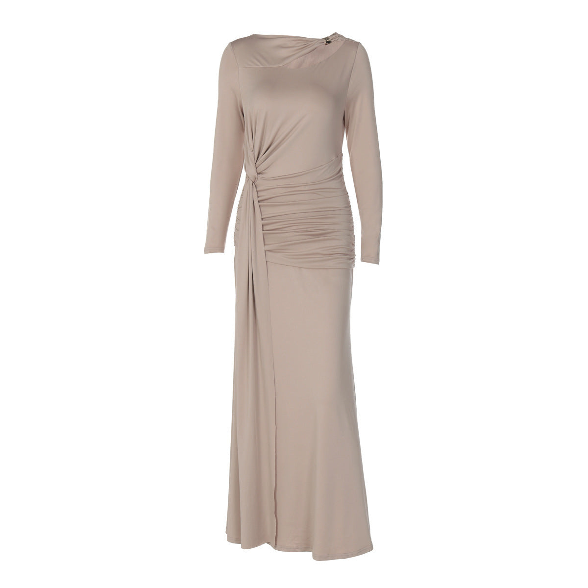 Fashionable Elegant Slim-fit Pleated Waist Tight Irregular Long Sleeve Dress